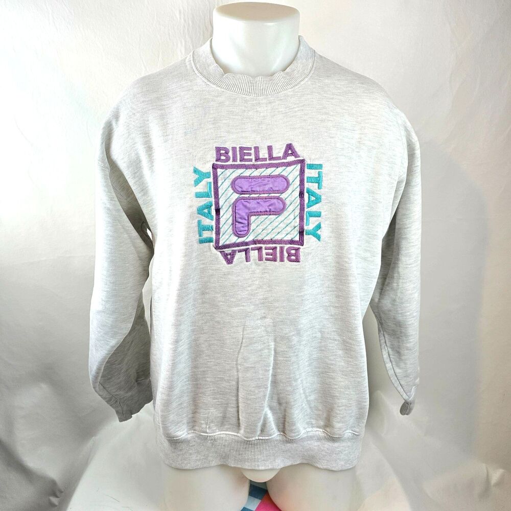 Fila Sweatshirt Men’s Medium Gray Biella Italy Logo Crewneck Pullover Vintage